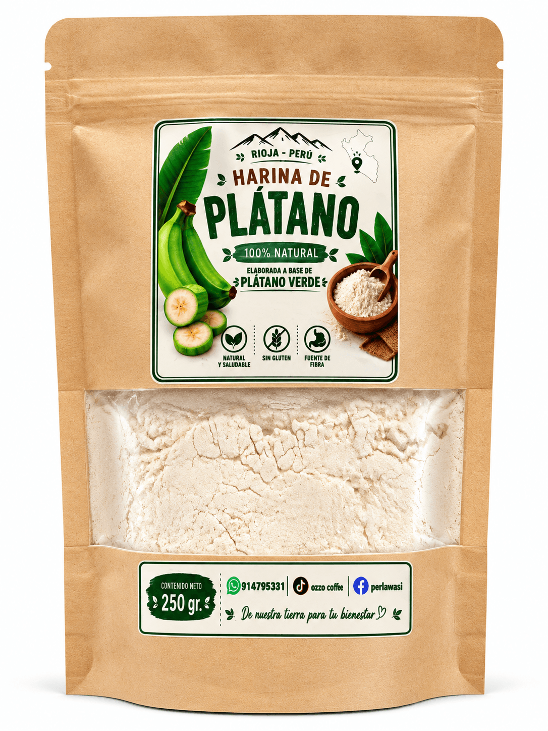 Harina de Plátano 250Gr, producto de Ozzo Coffee